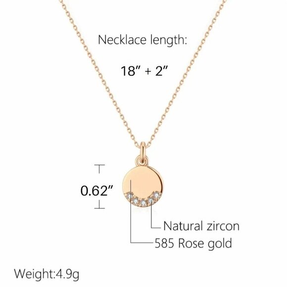 NWT Round Pendant Necklace 14K Rose Gold Plated CZ Pave Thin Chain Minimalist - Picture 8 of 12